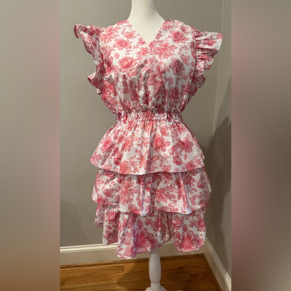 Floral Ruffle Tiered Dress in Pink